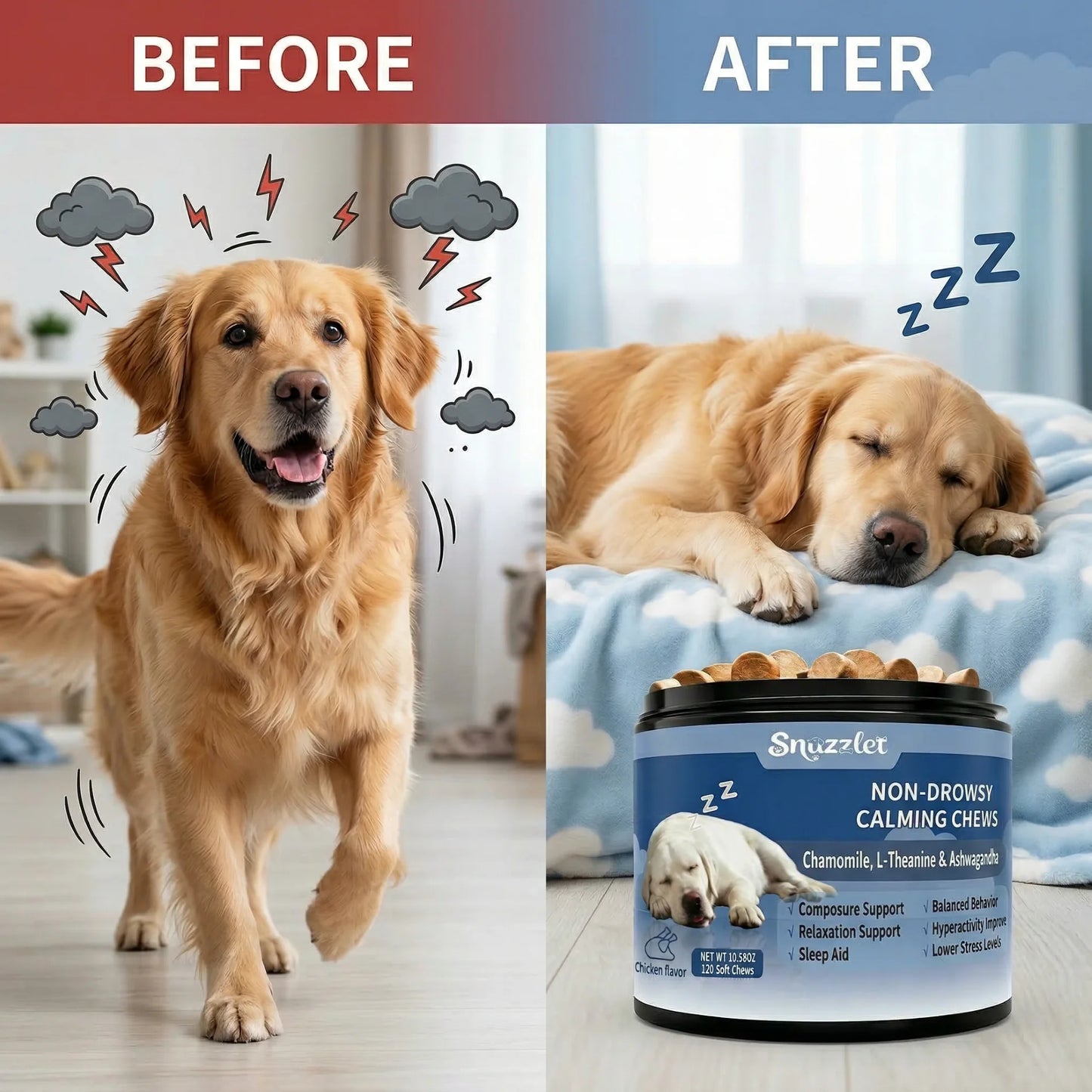 Melatonin for Dogs, Dog Melatonin Calming Chews for Small and Large Dogs - Natural Sleep Aid for Anxiety-120 Soft Chews